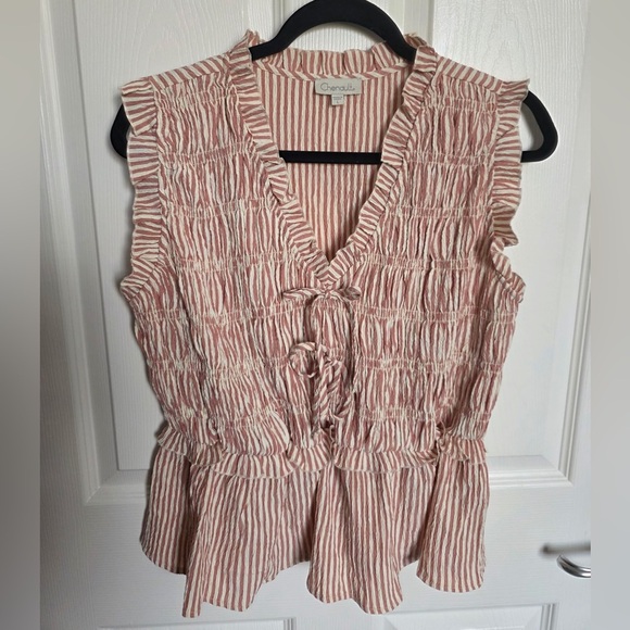 Chenault smocked tie-front striped sleeveless top-Large - Picture 1 of 2